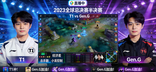英雄联盟T1对阵Gen.G全球总决赛半决赛直播画面